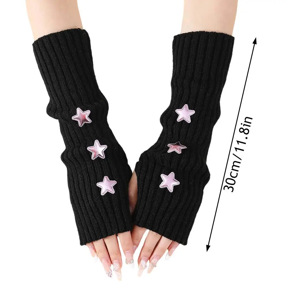 المرأة أصابع قفازات المعصم الطويلة Y2k لطيف ستار مدفئات للذراع موضة قفازات محبوكة دافئة رشاقته أكمام أذرع تبريد اكسسوارات دافئة