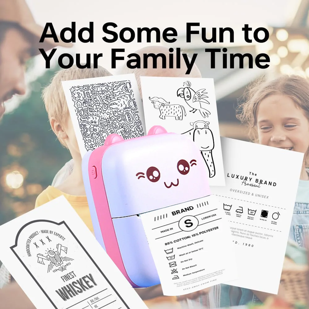 Mini Cat Cute Printer Thermal Paper Price Label Picture Luggage Tags English Learning Bluetooth Printing Pocket Maker For Kid