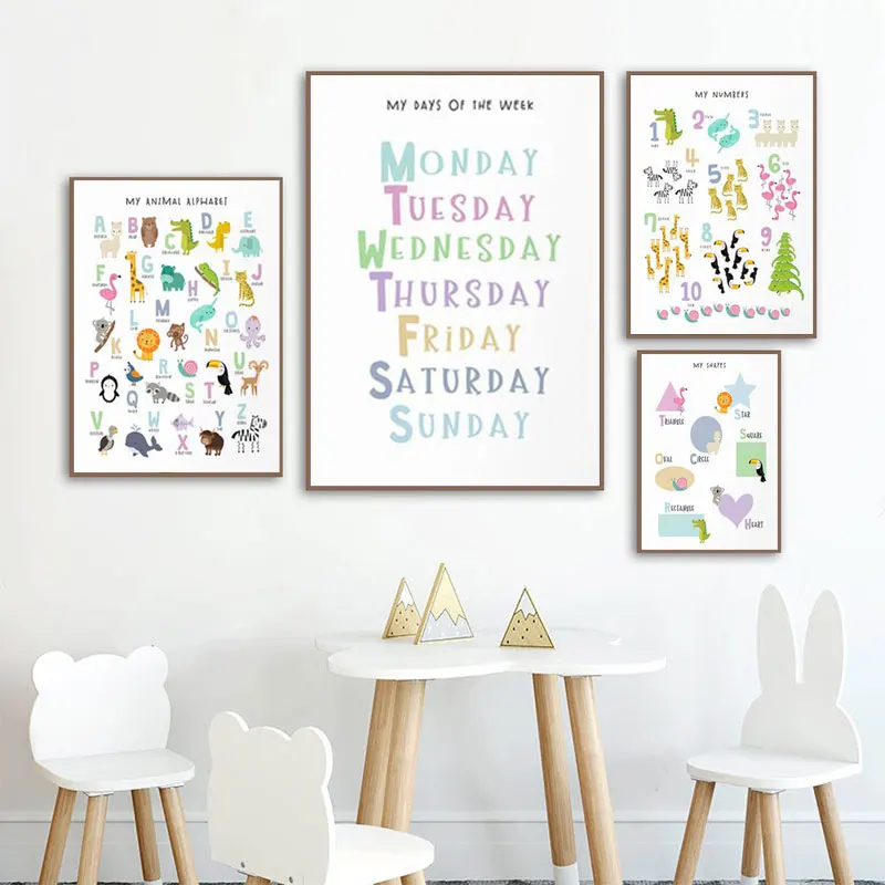1PC Frameless  Number Alphabet Children Education Posters Minimalist Print Canvas Painting Wall Art for Living Room Modern Home