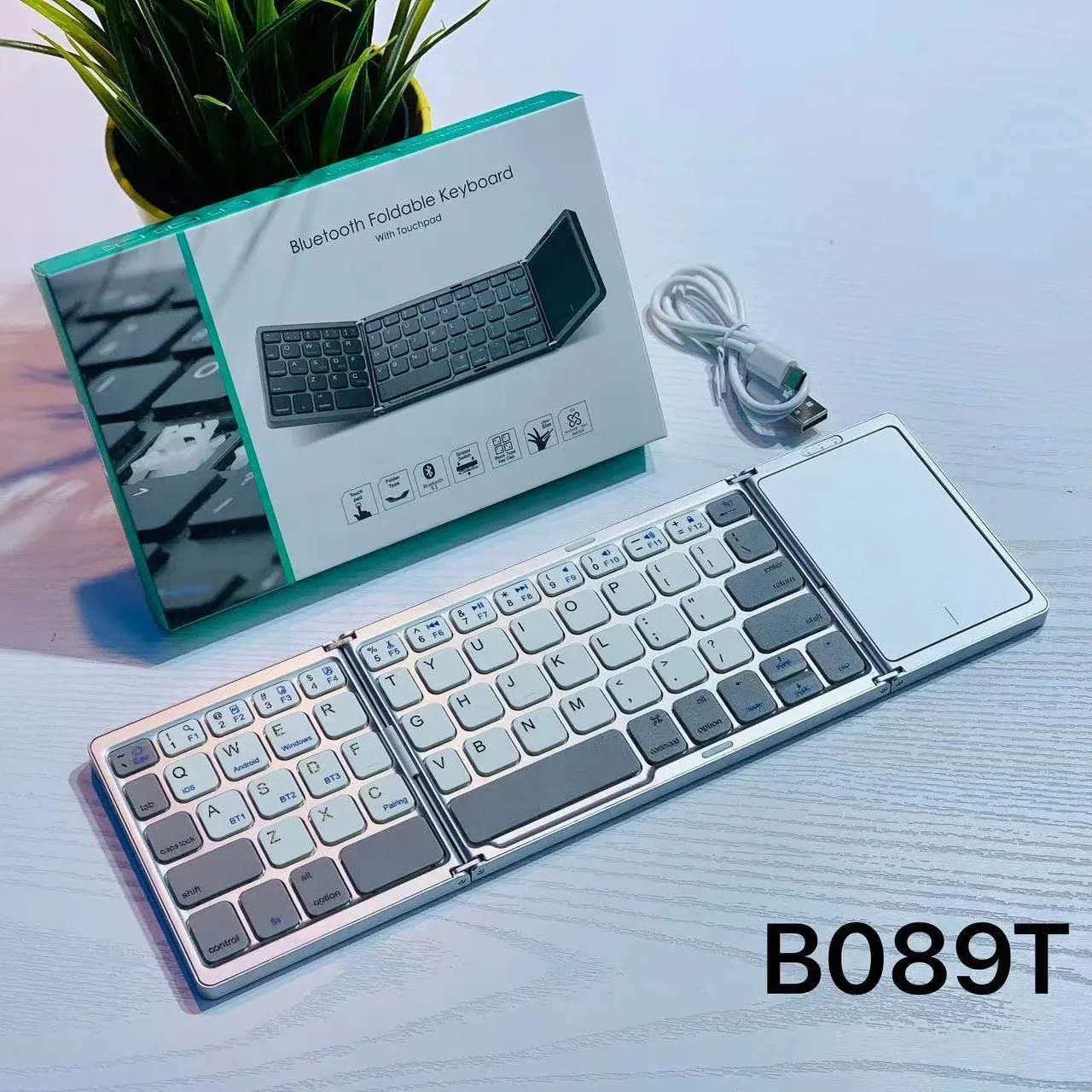 Wireless Bluetooth Triple Fold Keyboard Color Contrast Splicing Phone Tablet Three System Multi Device Universal with Touch