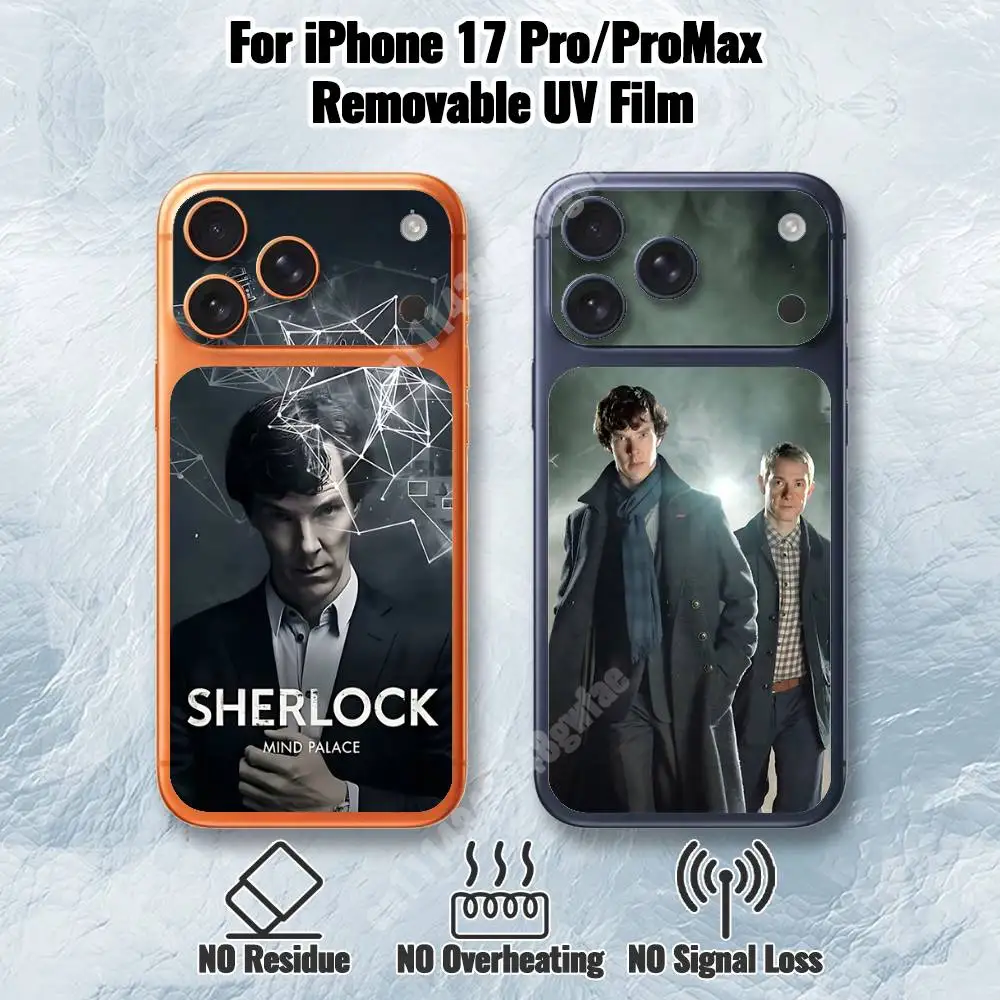 S-Sherlock H-Holmes London Detective Removable UV Film for iPhone 17 Pro 17 ProMax HD Back Sticker