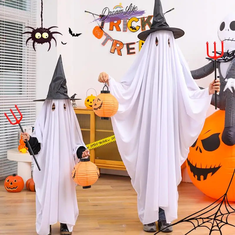 Fantasia Adorável de Halloween para Crianças, Roupa de Menina Fantasma, Conjunto Tal Mãe Tal Filha, Vestido Fofo para Mulheres