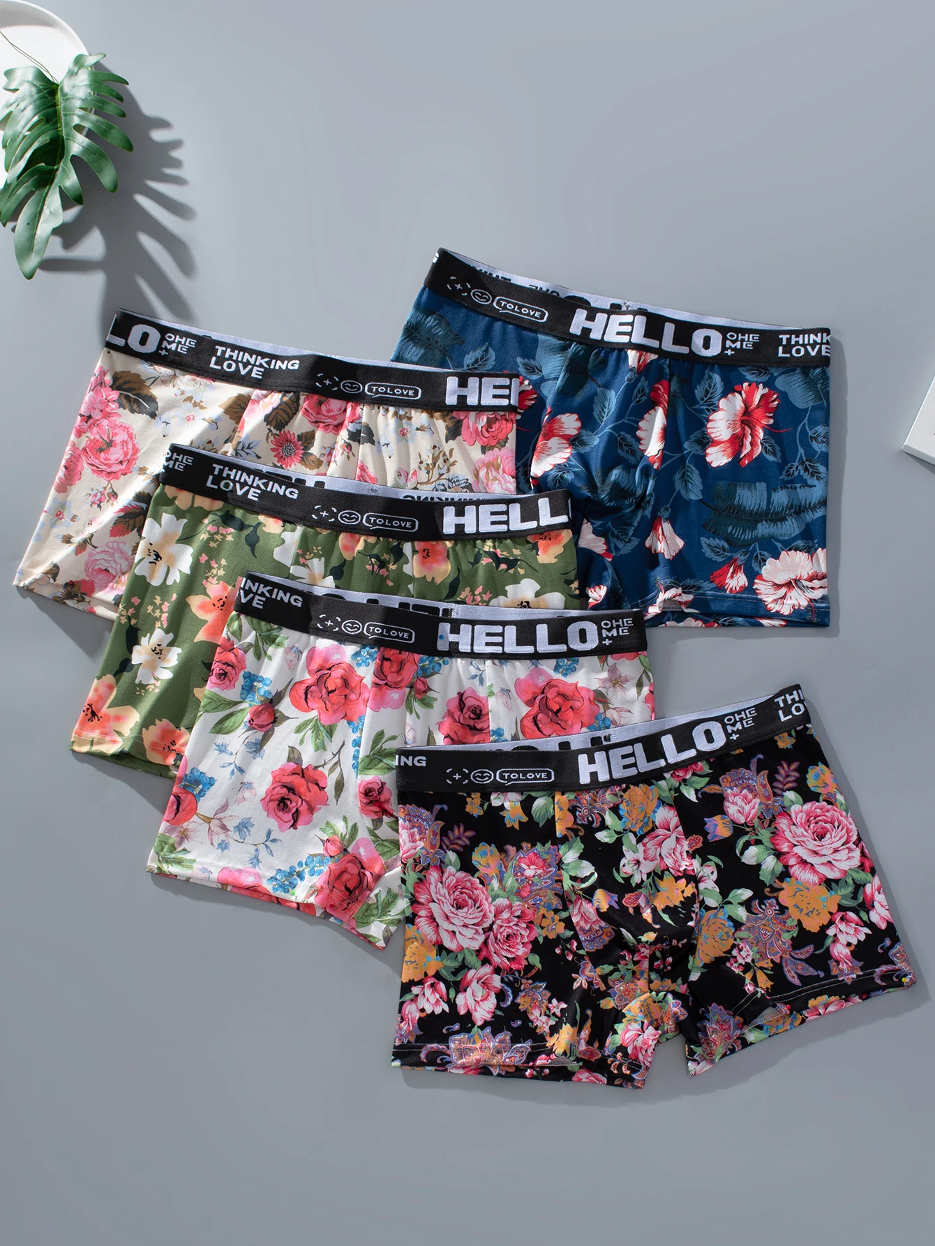 Men's underwear 5 pairs of explosive personalized flower print tide models flat pants soft breathable adult boys boxer shorts