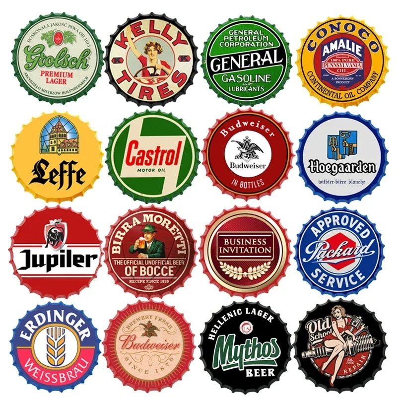 

Tin Sign Beer Cap Metal Garage Girls Wine Brand Poster Wall Plates Signs Bar Pub Art Plaques Man Cave Decor