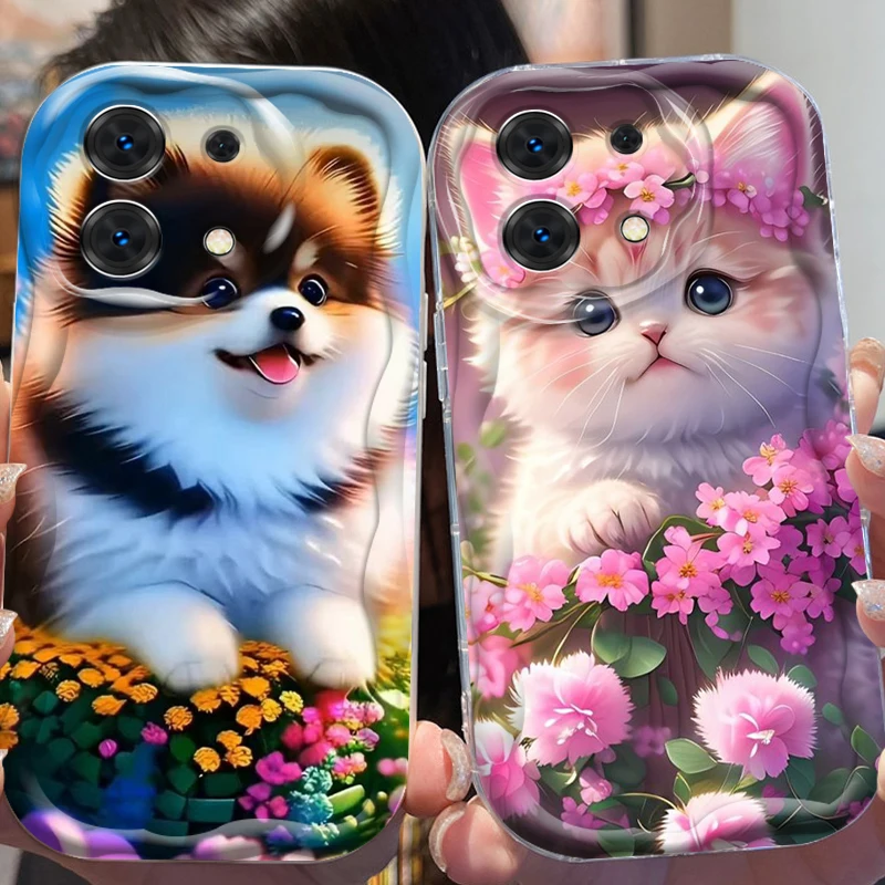 Cat Dog Cartoon Beautiful Cute For Xiaomi Redmi Note 13 12 12S 11S 11 10 9 8 10A 9C 9T Pro Plus 5G Wave Oil Soft Phone Case