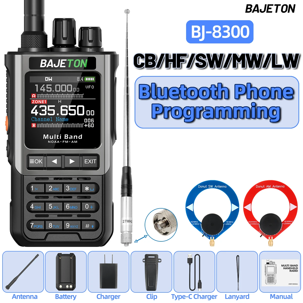 BAJETON BJ-8300 Ham Radio SW AM SSB CB Amateur Draadloze Bluetooth Telefoon Programmering Walkie Talkie NOAA Handheld Two Way Radio