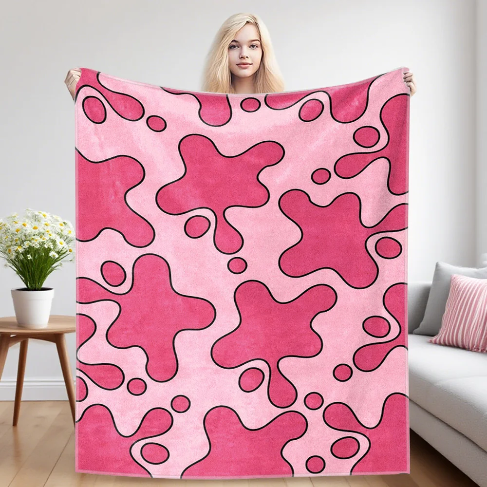 Pink Blob Camo Flannel Blankets Are Suitable For Sofas, Men's Room Decorations, Thick And Warm Gifts For Teenagers
