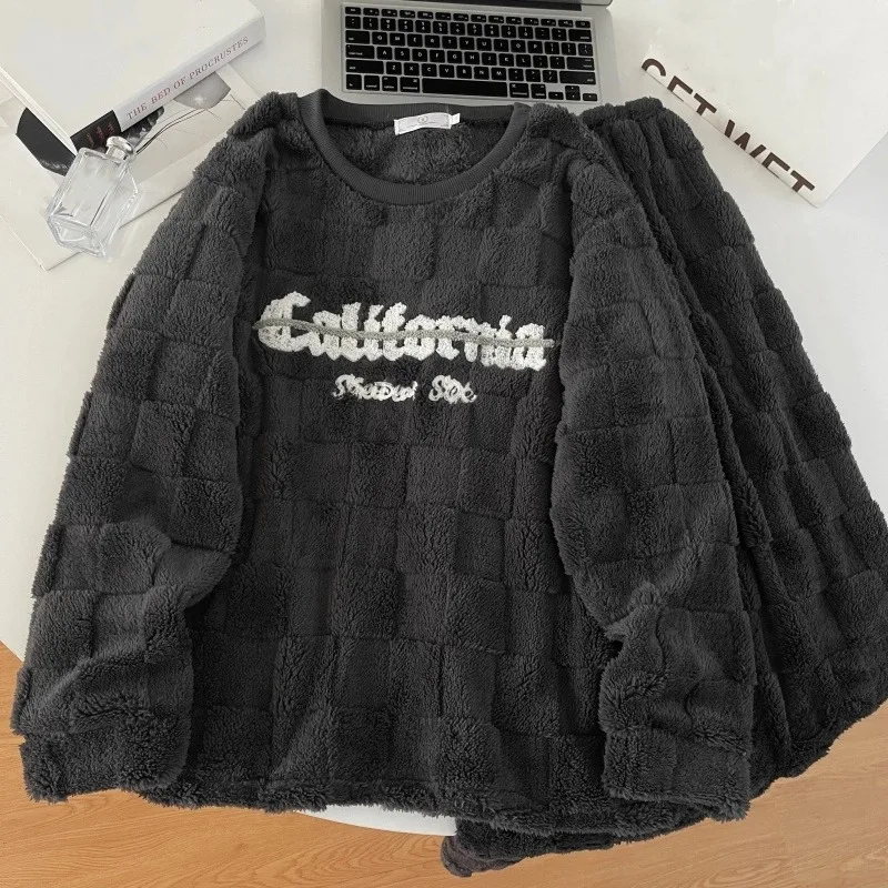 الخريف الشتاء سميكة الدافئة منامة الرجال الكورية رسالة منقوشة جديدة طويلة الأكمام ملابس النوم Homewear مجموعة ملابس خاصة المتسكعون الموضة #1