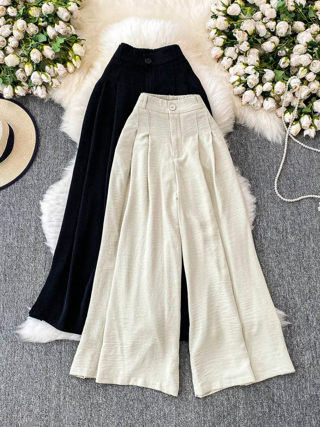 Hohe Taille Bla Breite Bein Hosen frauen Sommer Casual Anzug Lose Vielseitig Gefaltete Lange Hosen Pendeln Sle Koreanische Faion