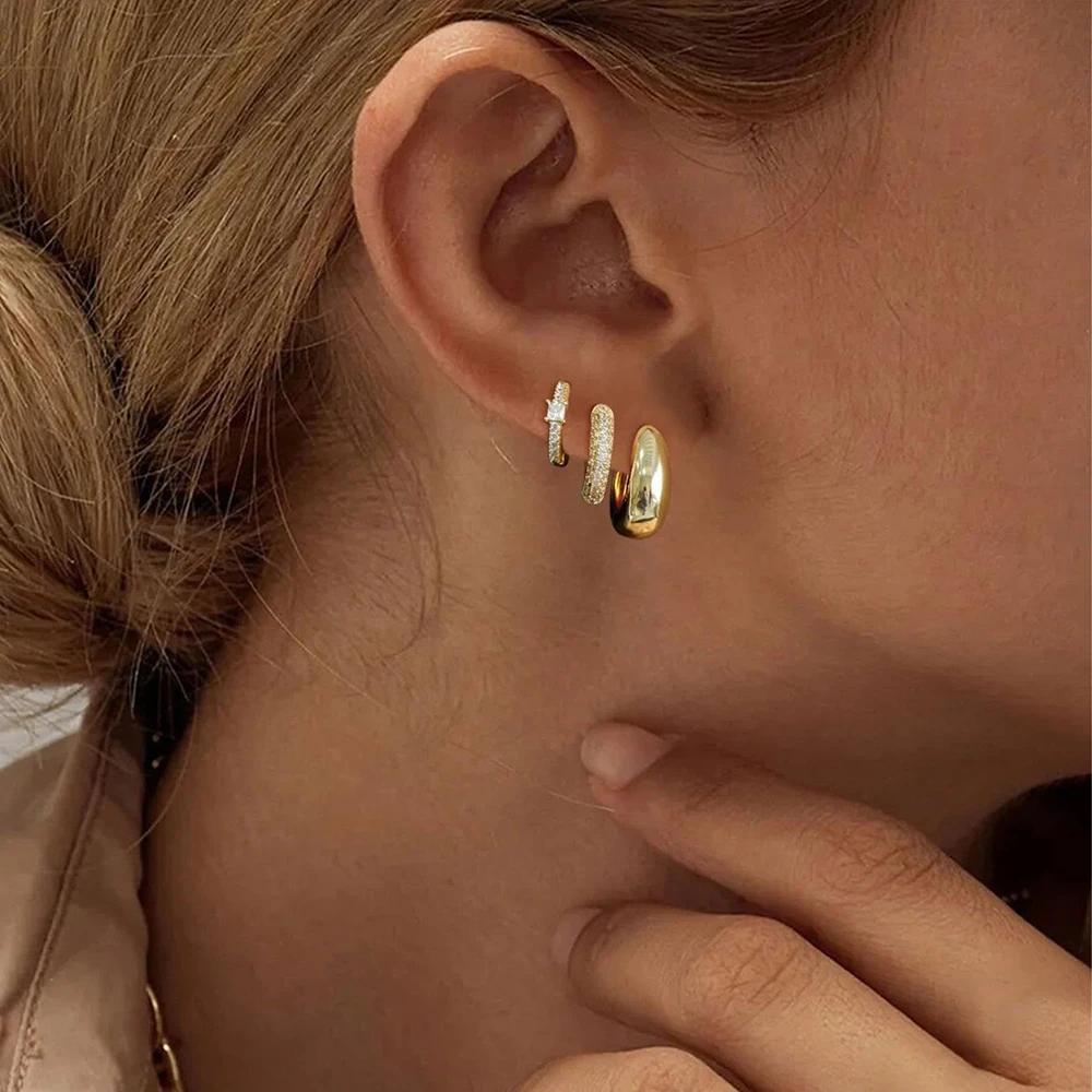 3 pendientes de cobre chapados en oro de 14 quilates, pendientes de aro de oro delicados hipoalergénicos, pendientes de moda para mujeres, pilas para orejas sensibles