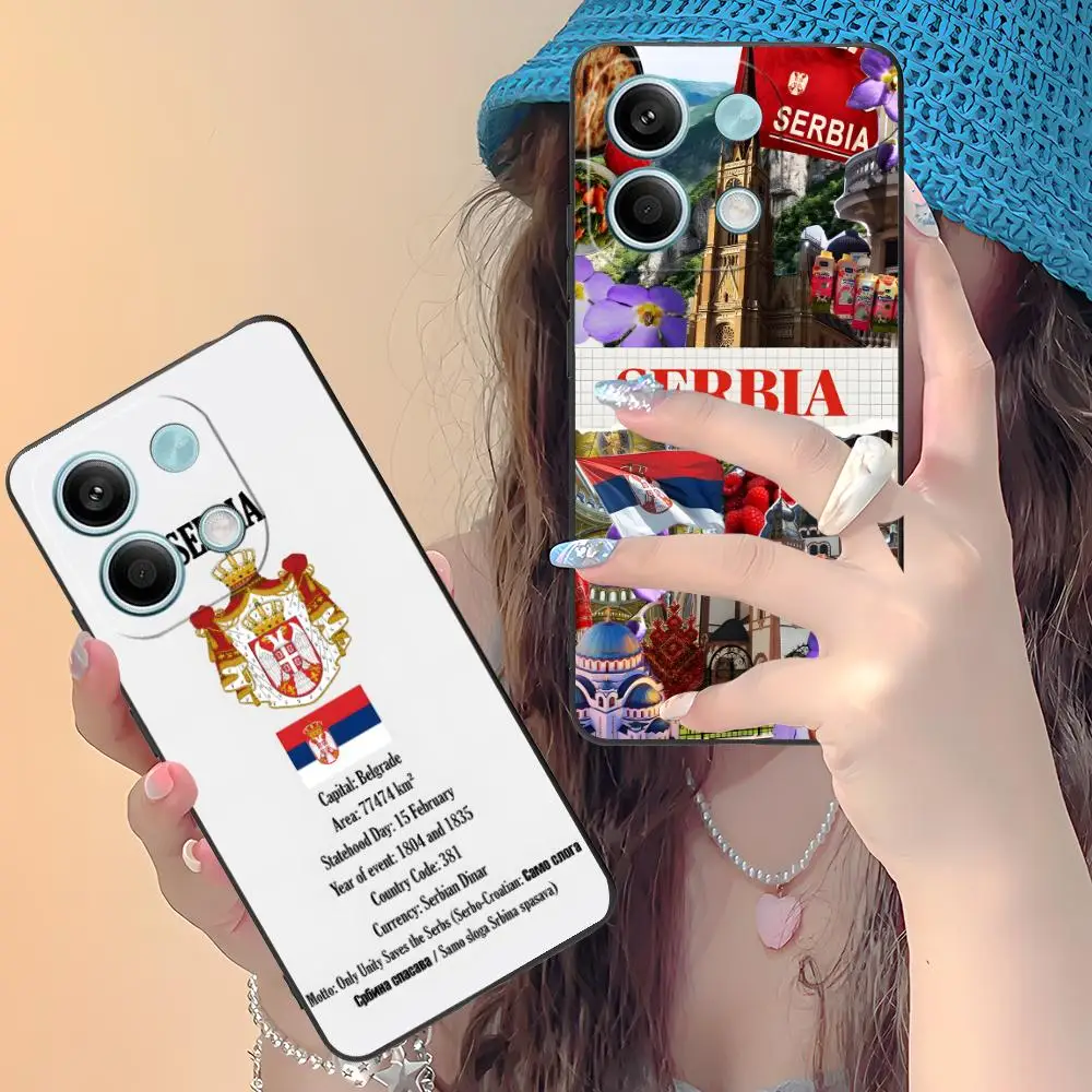صربيا العلم المحمول قضية الهاتف الخليوي ل Xiaomi Redmi ملاحظة 14 13 12 11 S برو زائد 4G 5G اللون الطباعة غطاء فاخر جميل #2