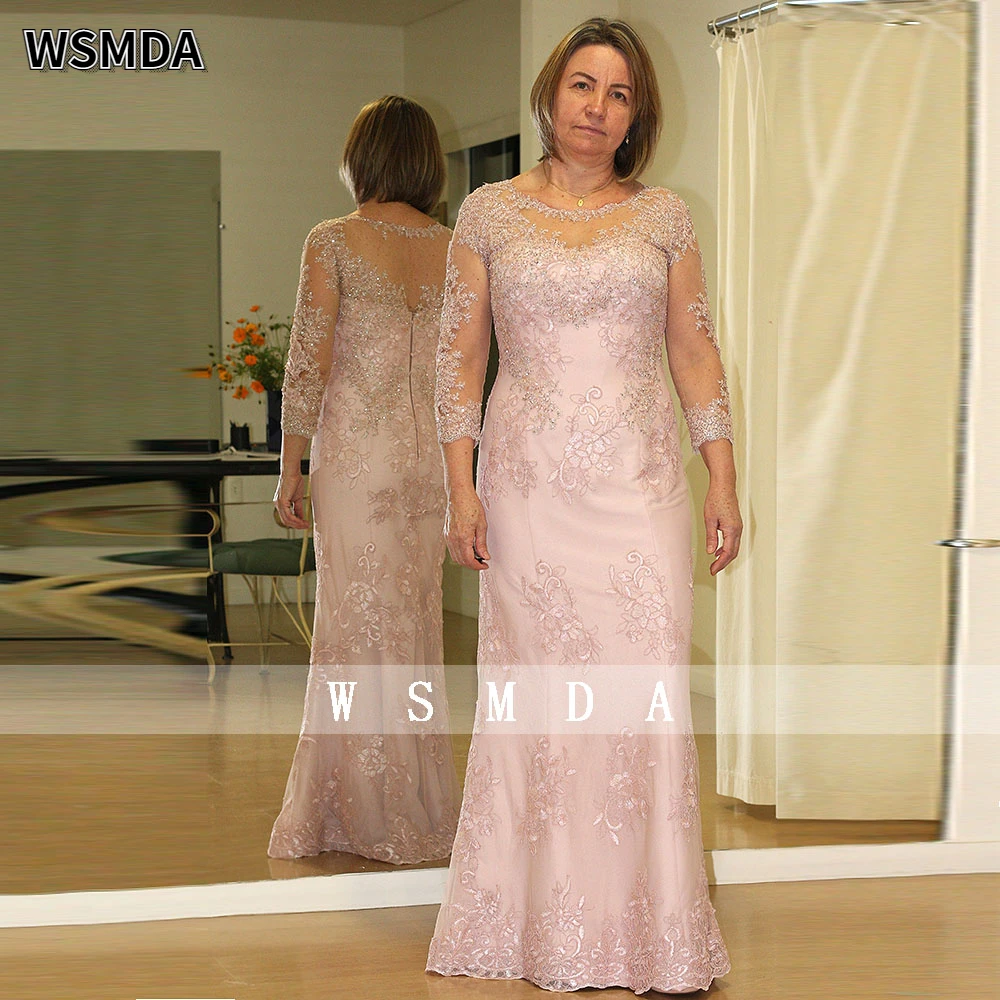 Koronkowe aplikacje sukienki dla matki panny młodej z wycięciem 3/4 długie rękawy suknia wieczorowa formalna sukienka damska elegancka wykonana na zamówienie