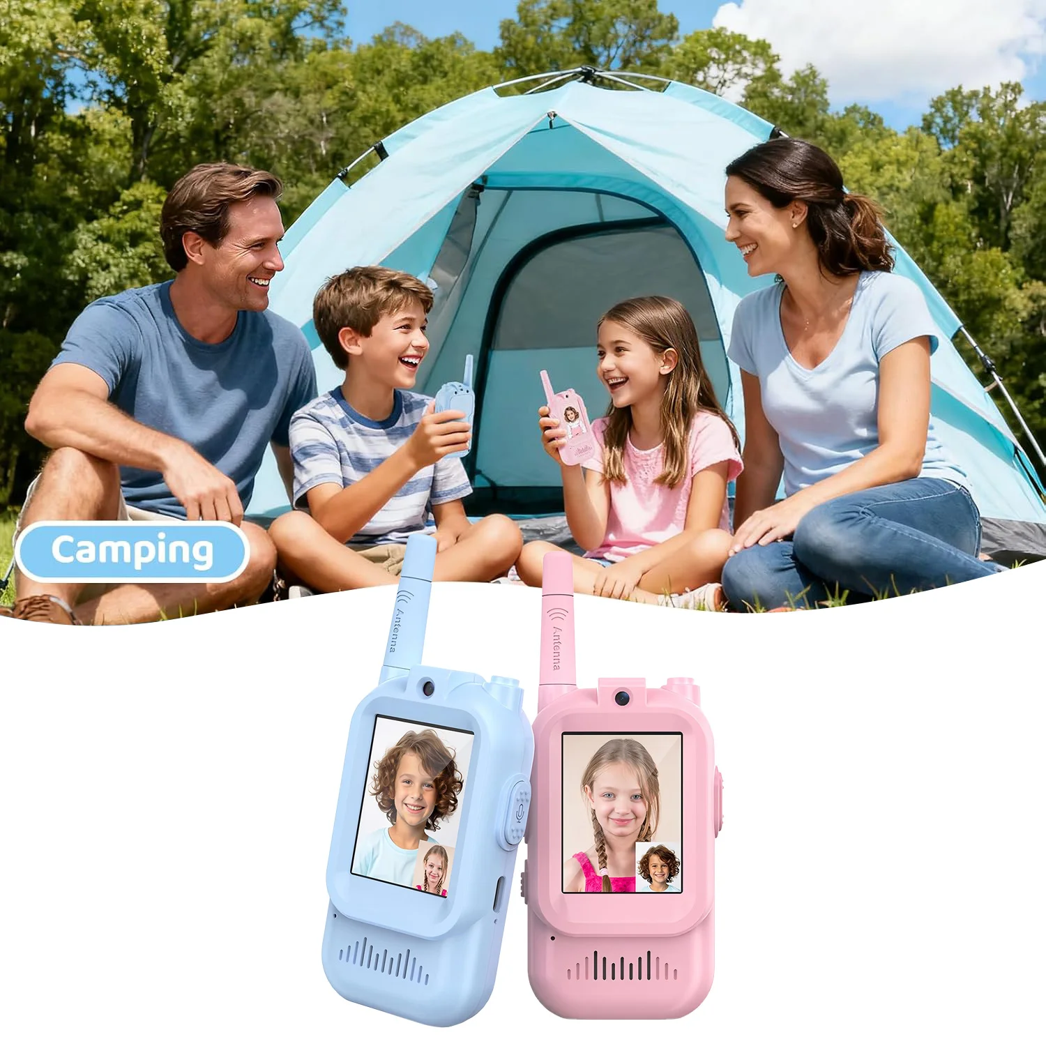 2 قطعة فيديو للأطفال لاسلكي تخاطب 2 "HD شاشة USB-C قابلة للشحن بنقرة واحدة HD دعوة الاتصال الداخلي الأطفال بنين بنات هدايا عيد #4