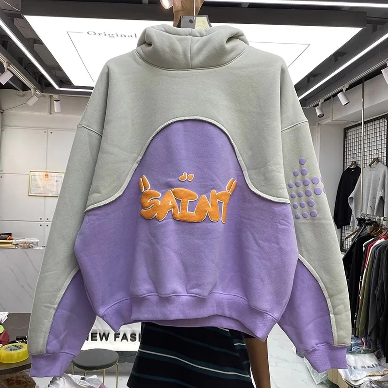 Puff Print Saint Vintage Hoodie Men Women Best Quality Heavy Fabric Hooded Oversize Pullovers