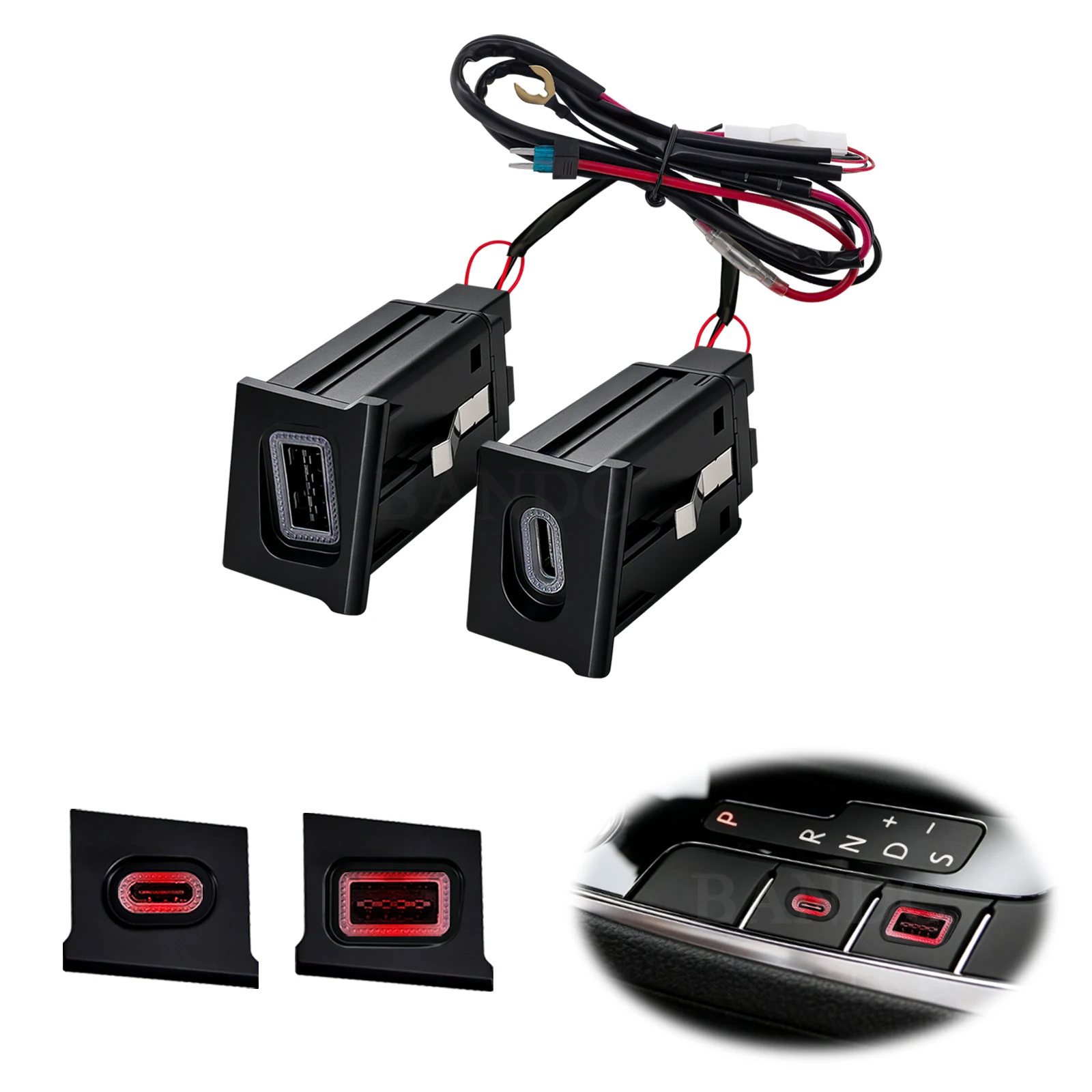 Car Dual USB Charger PD & QC3.0 Quick Charge Phone Charging Adapter Outlet Button For VW Passat B7 2011-2015 Accessories
