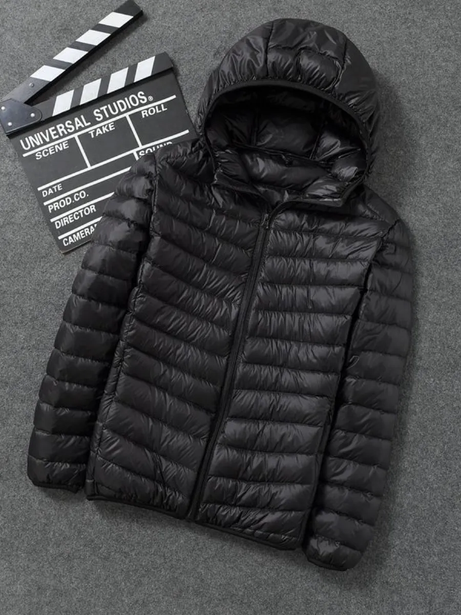 

Мужская пуховая куртка New Sle Thin Large: ультралегкая, повседневная, с капюшоном, два варианта на выбор, с воротником-стойкой