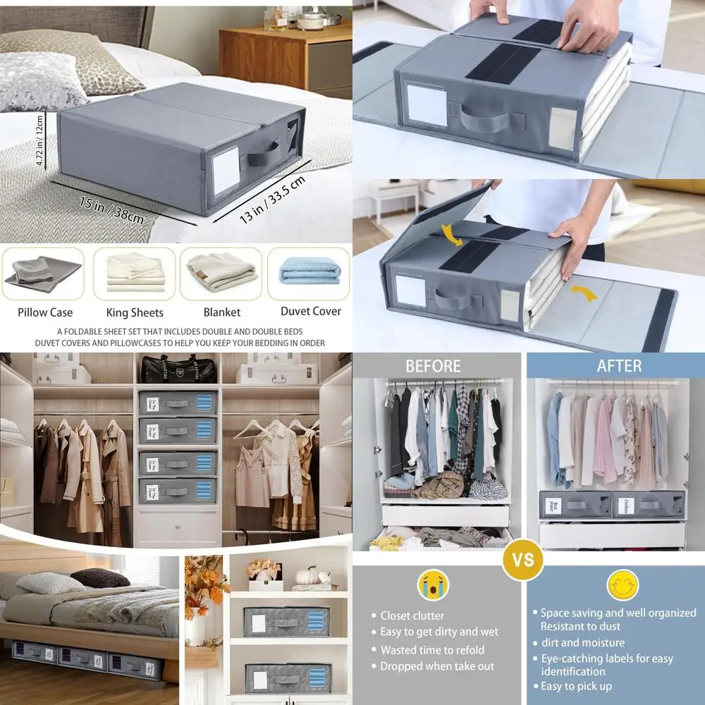

Набор из 8 складных органайзеров для хранения постельного белья, экономящих пространство, для одеял, пододеяльников, наволочек и полотенец