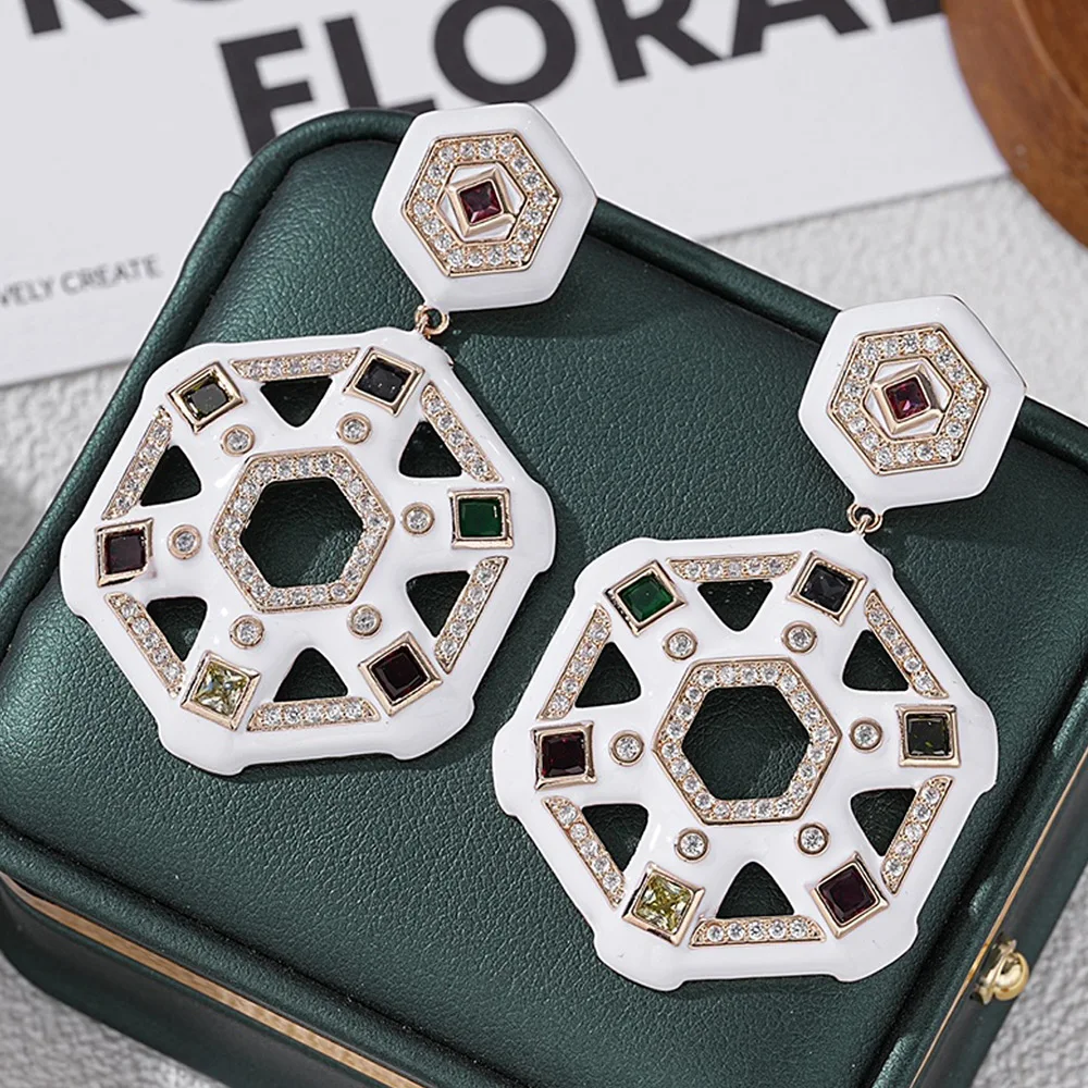 

Missvikki New Hot Luxury Charm Round Skeleton Shiny Dangle Earrings for Women Full Micro CZ Cubic Zircon Dubai Wedding Indian