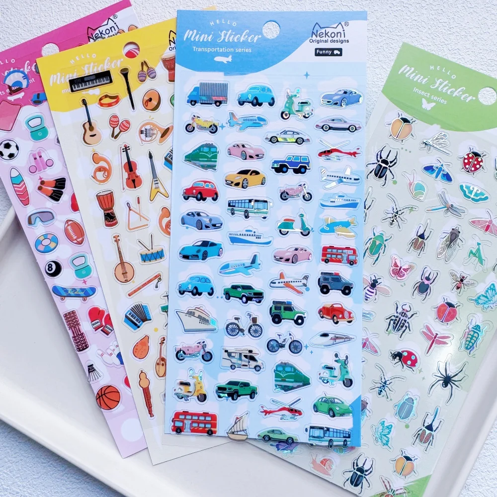 

NEKONI Cute Instrument Cars Insect Gilding Stickers Scrapbooking DIY Journaling Stationery Diary Cute Stickers School Supplies