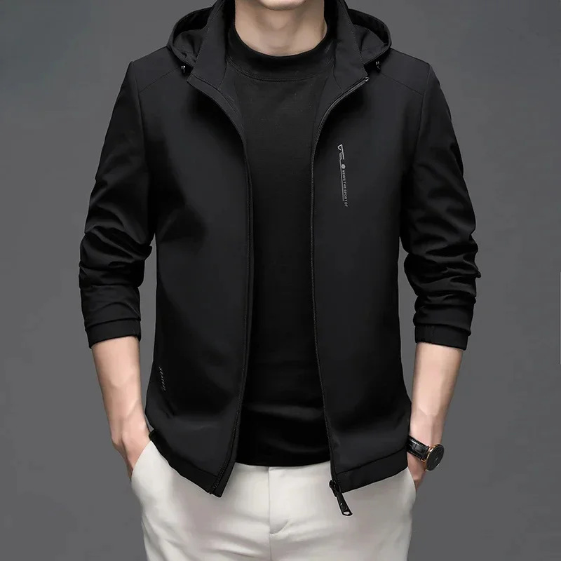 2025 New Spring Autumn Jacket for Men's Business Casual Hooded Jackets Mens Clothing Fashion Top Men Coats Chamarras Para Hombre