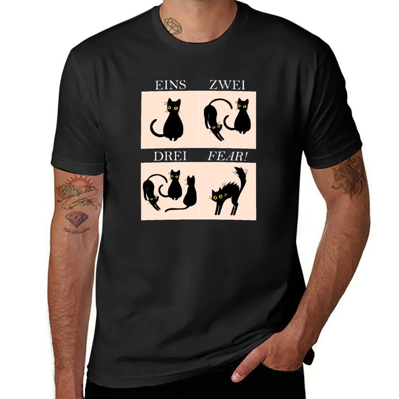 

Learning German Fear: Eins, Zwei, Drei - Cat FEAR (dark background) T-Shirt quick-drying fashion shirts cotton t shirt men