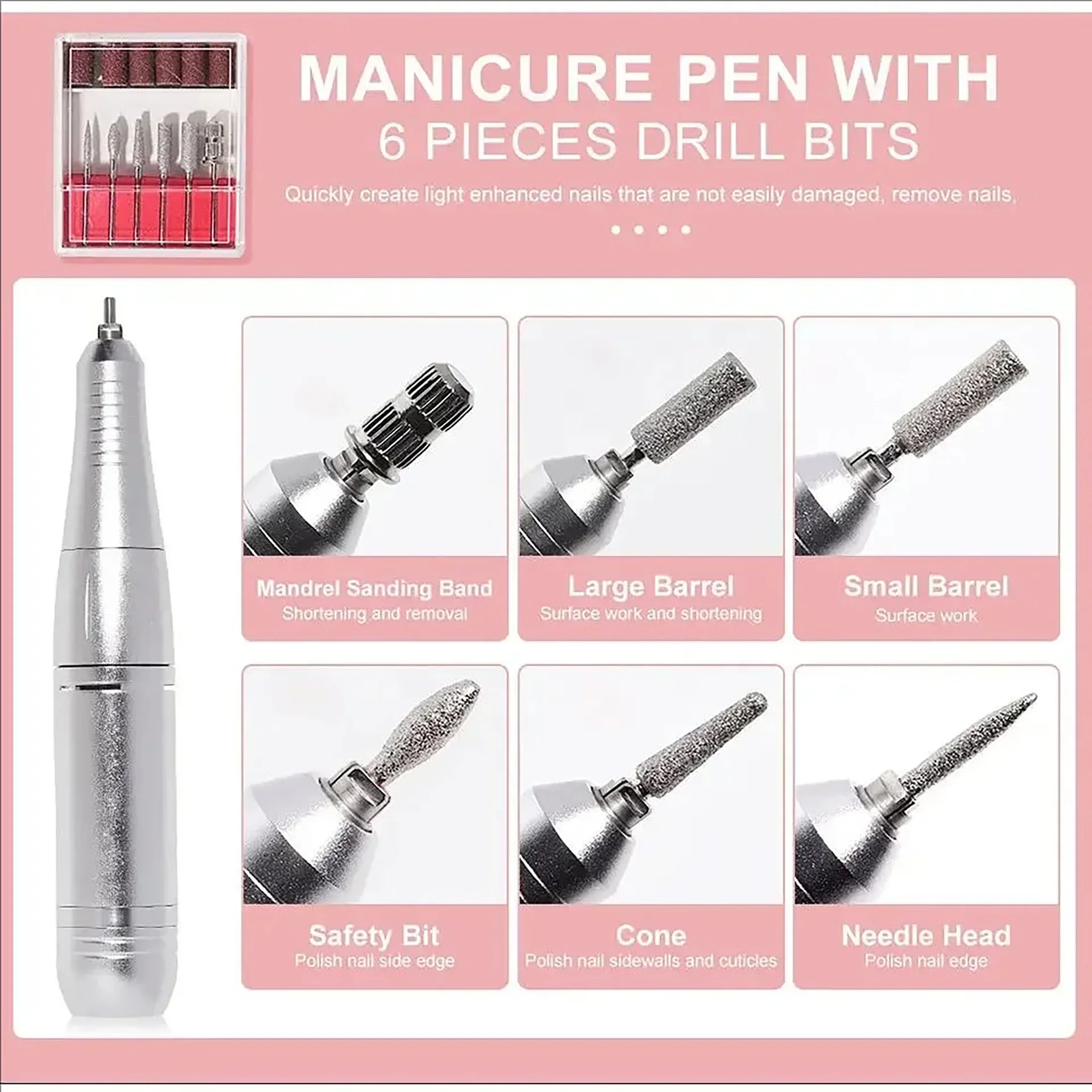 1PC professionele elektrische nagelboor - 30.000 RPM variabele snelheid met 6 diamantbits voor salon en thuis