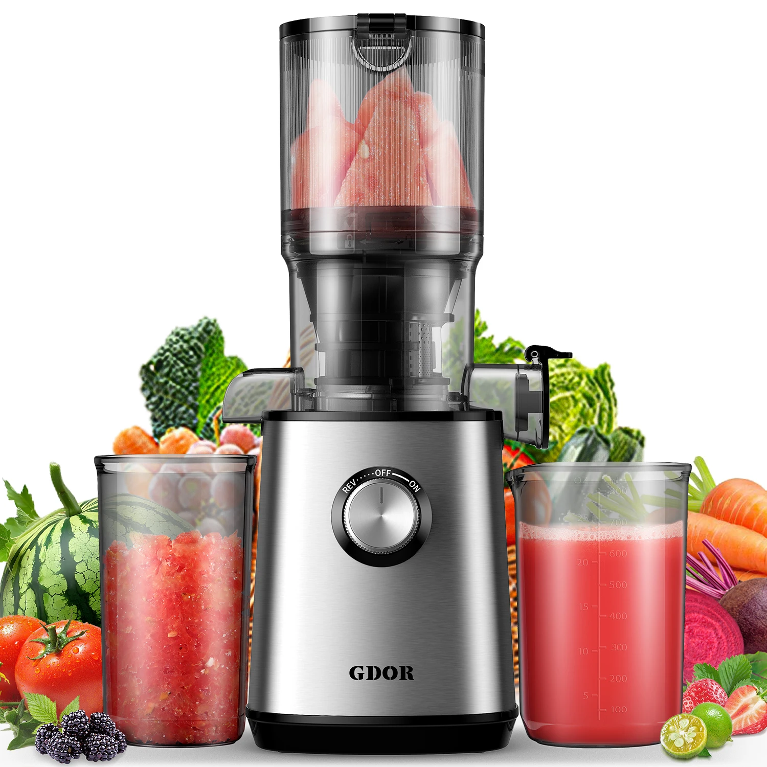 

Fully electric juicer GDOR nutritious high juice yield space saving 4.3 inch slow cooling juicer
