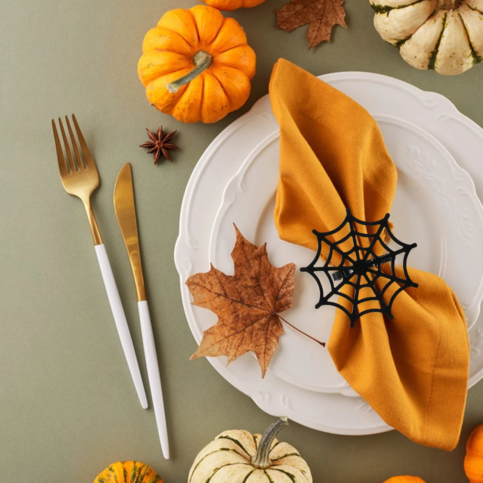 

4 Pcs Spider Web Napkin Rings Napkins Burlap Buckle Halloween Black Alloy Decoration Banquet