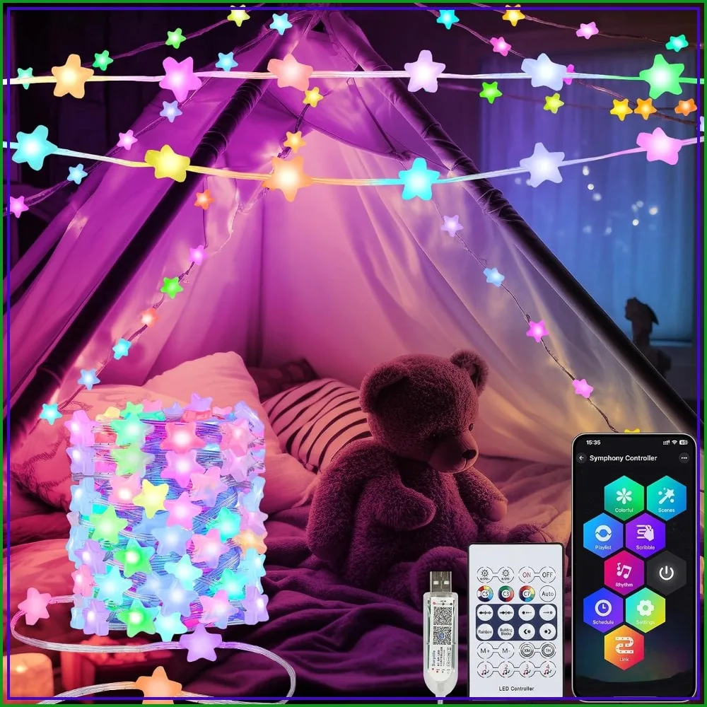 Smart Star Fairy Lights 33Ft 66LED, App & Remote Control, Music Sync, 16M Colors, Waterproof for Bedroom, Party, Christmas