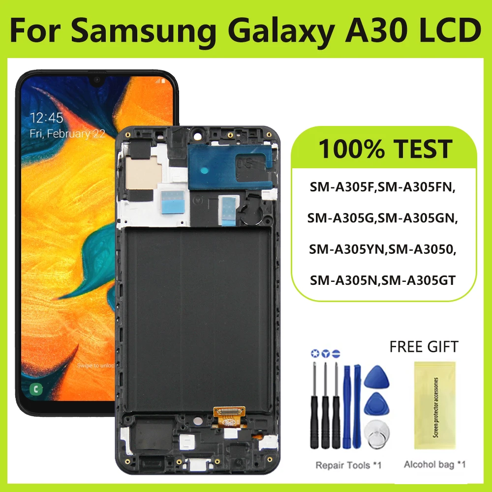 Super Amoled For Samsung A30 A305 LCD Display with Touch Screen Digitizer Assembly A305/DS A305FN A305G A305GN A305YN LCD