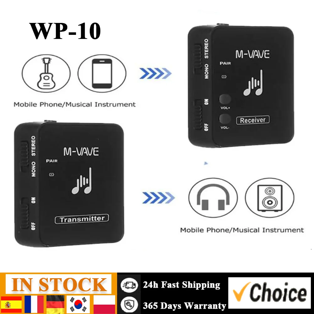 M-VAVE WP-10 2.4GHz Wireless Earphone Monitor Transmitter Receiver Stereo Mono Recording Rechargeable Audio Transmission System