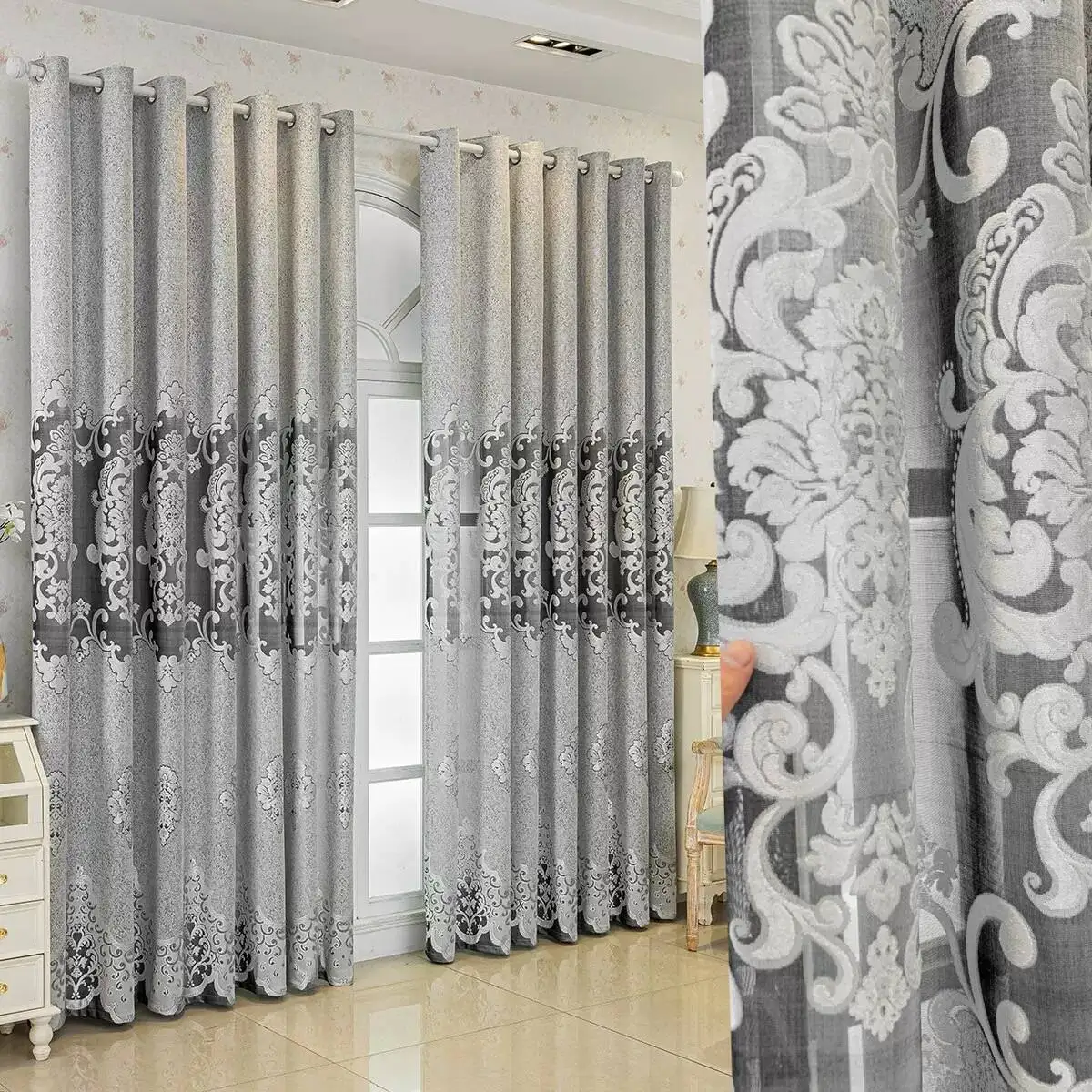 Europese stijl verduisteringsgordijnen, jacquard geborduurd chenille gordijn, luxe thermische isolatie zonneschermgordijnen voor woondecoratie - afbeelding 1