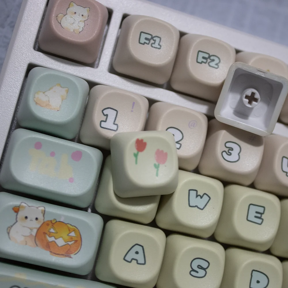 Milk fur soft cat, cute pink keyboard PBT material SOA QX3 round keycap