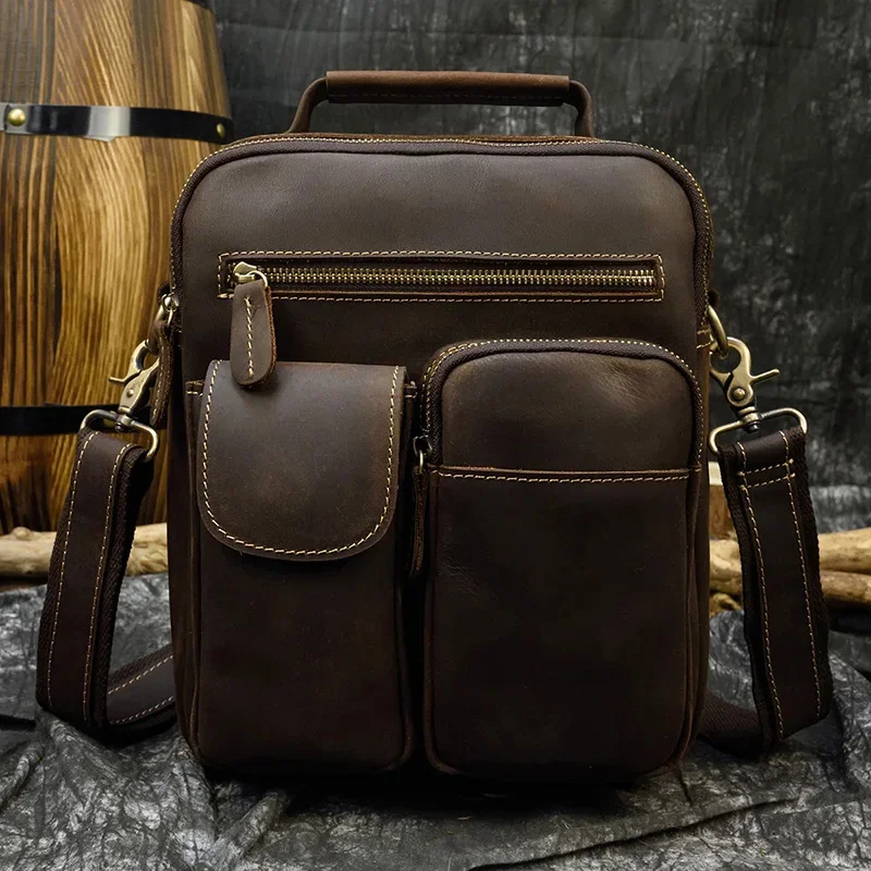 

2024 Hot Sell Retro Fashion Men Handbags Genuine Leather Shoulder Bag Handbag Sling Male Crossbody