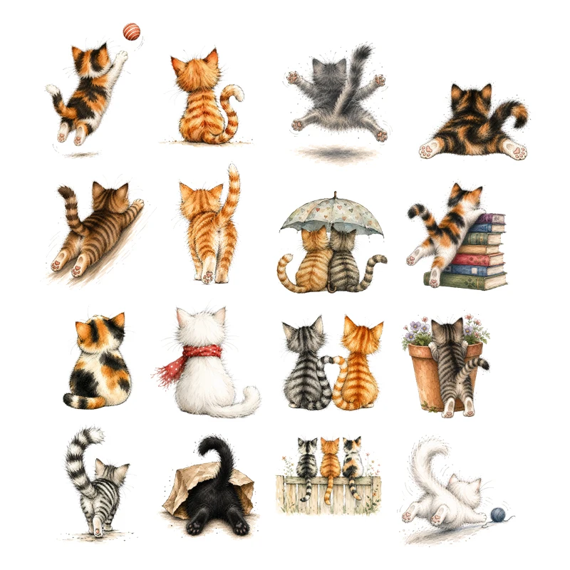Interesting Cat Back Shadow Heat Transfer Stickers Cartoon Animal Iron On Stickers DIY Men's T-shirts Canvas Bag Transfer Patch