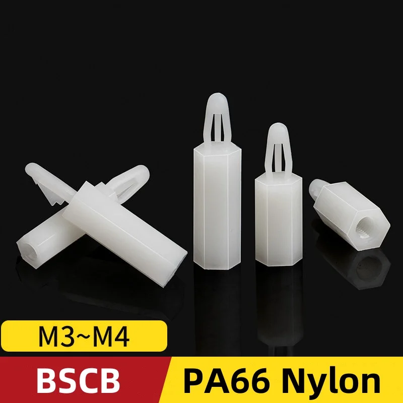 BSCB-305~BSCB-420 White Nylon PCB Board Spacing Screw M3 M4 Fixed Standoff Spacer Pillar