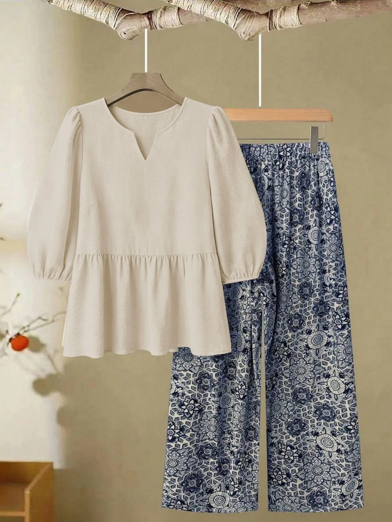 2 Piece Women Sets New Arrival Plus Size Autumn Spring Matching Sets 3/4 Sleeve Top And Pants Suits Outfits Oversized Clothing 5