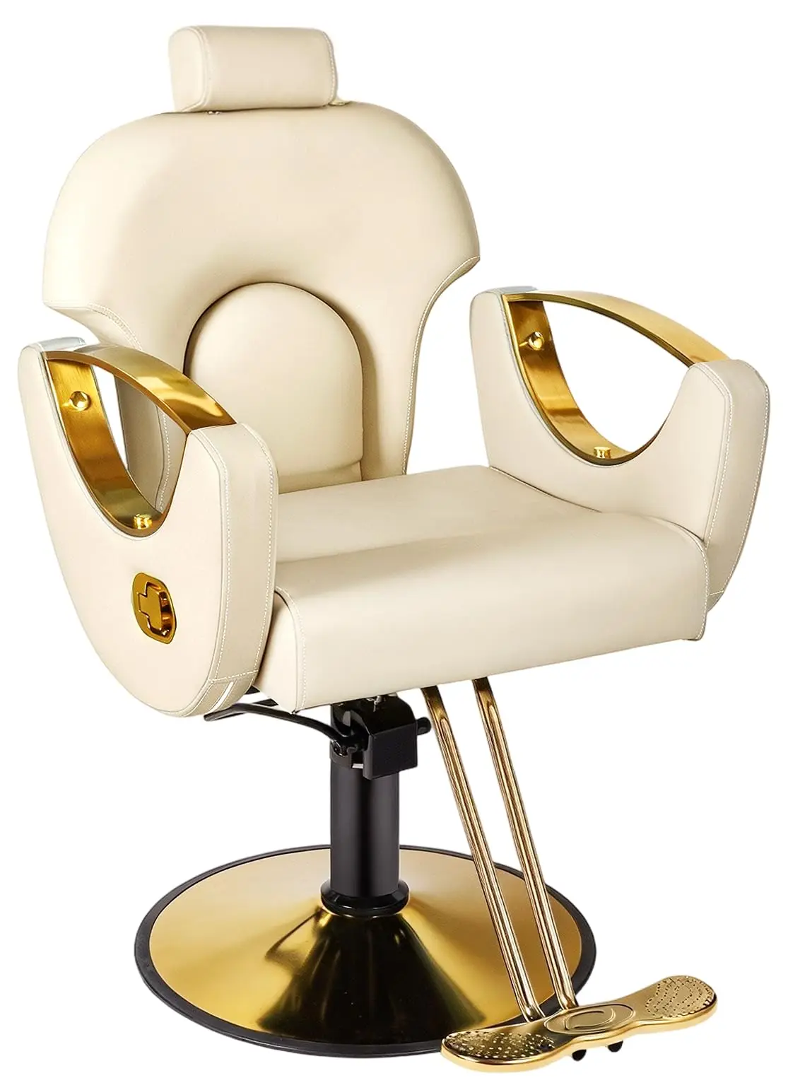 Beige Reclining Salon Barber Chair for Hair Stylist, Professional Hair Stylist Chairs with Heavy Duty Hydraulic Pump