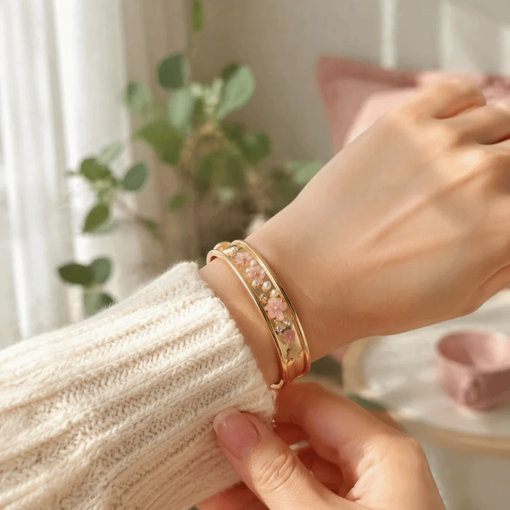 18K Genuine Gold Wide Open Bangle Smooth Pure Copper Wide Concave Groove DIY Bracelet Fashion Handmade Simple Bracelet Base