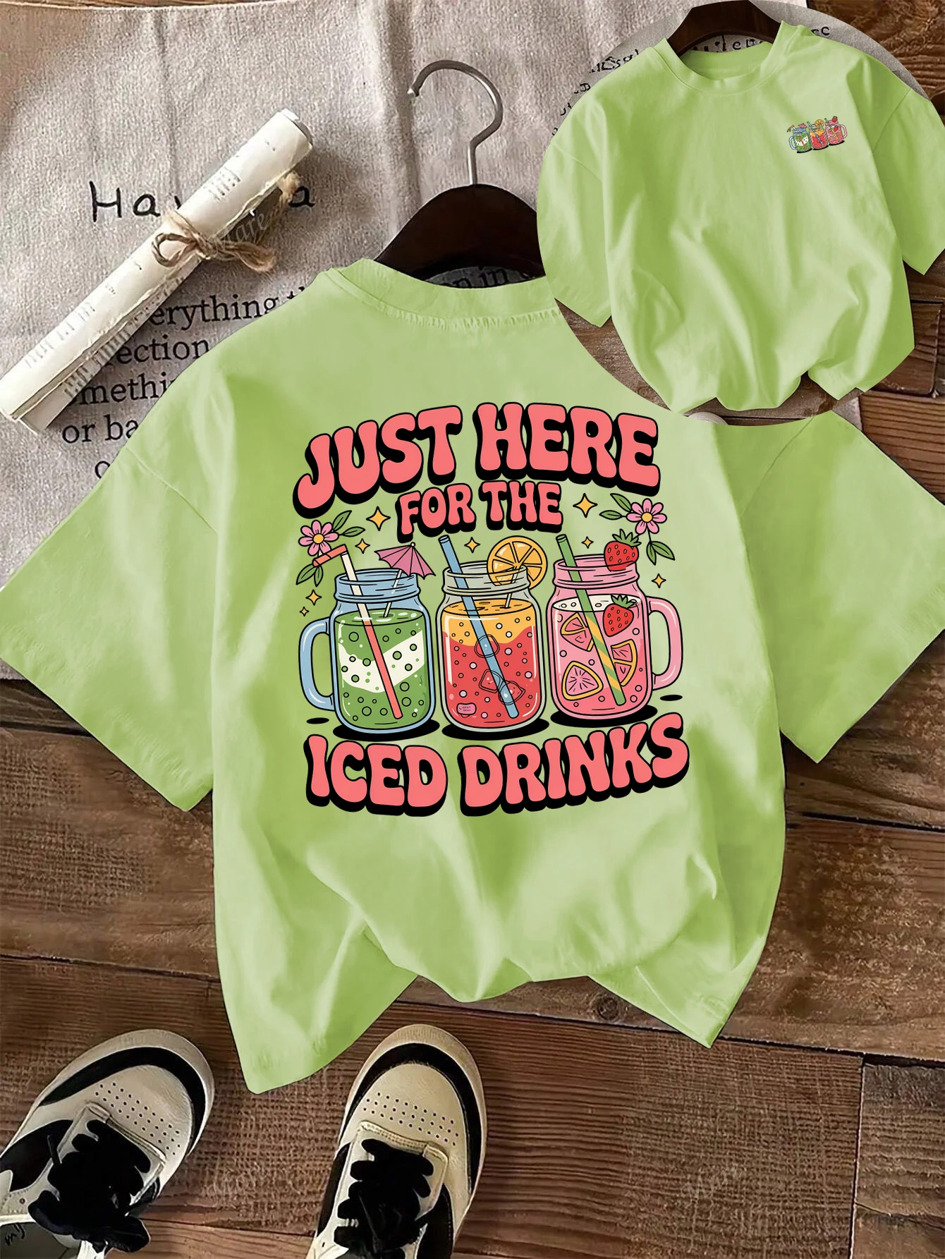

Just Here For The Lemon Iced Drinks Design T Shirt Woman All-Natch Hip Hop T-Shirts Y2K Cotton Sportswear Summer Loose Clothes