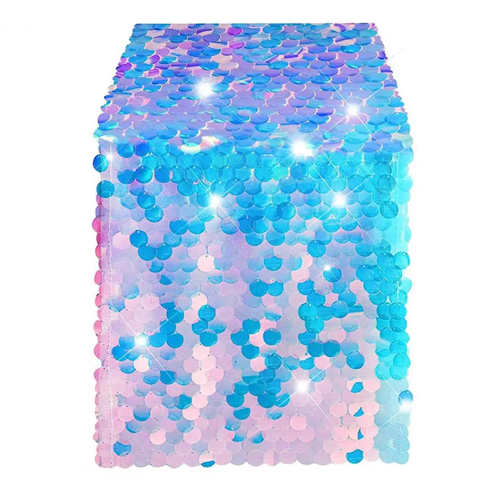 Cubierta de mesa de lentejuelas brillantes, camino de mesa de escamas de cola de sirena, decoración de fiesta de mar oceánico, mesa de comedor para A