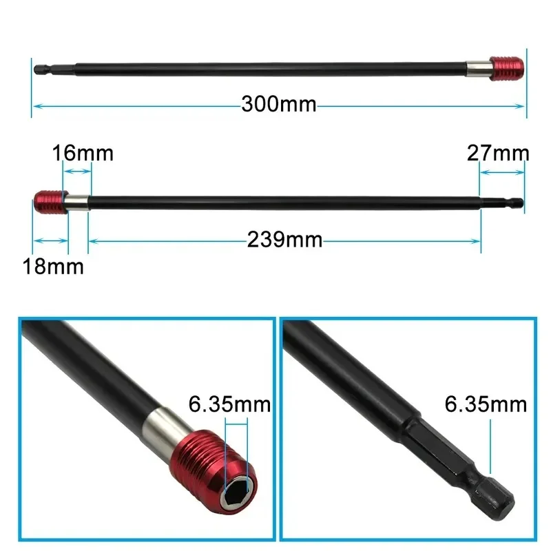 1pc300mmSelf-locking Extension RodRed Extended Hexagonal Handle Quick Release Connecting BarScrewdriver Extension AccessoryTool