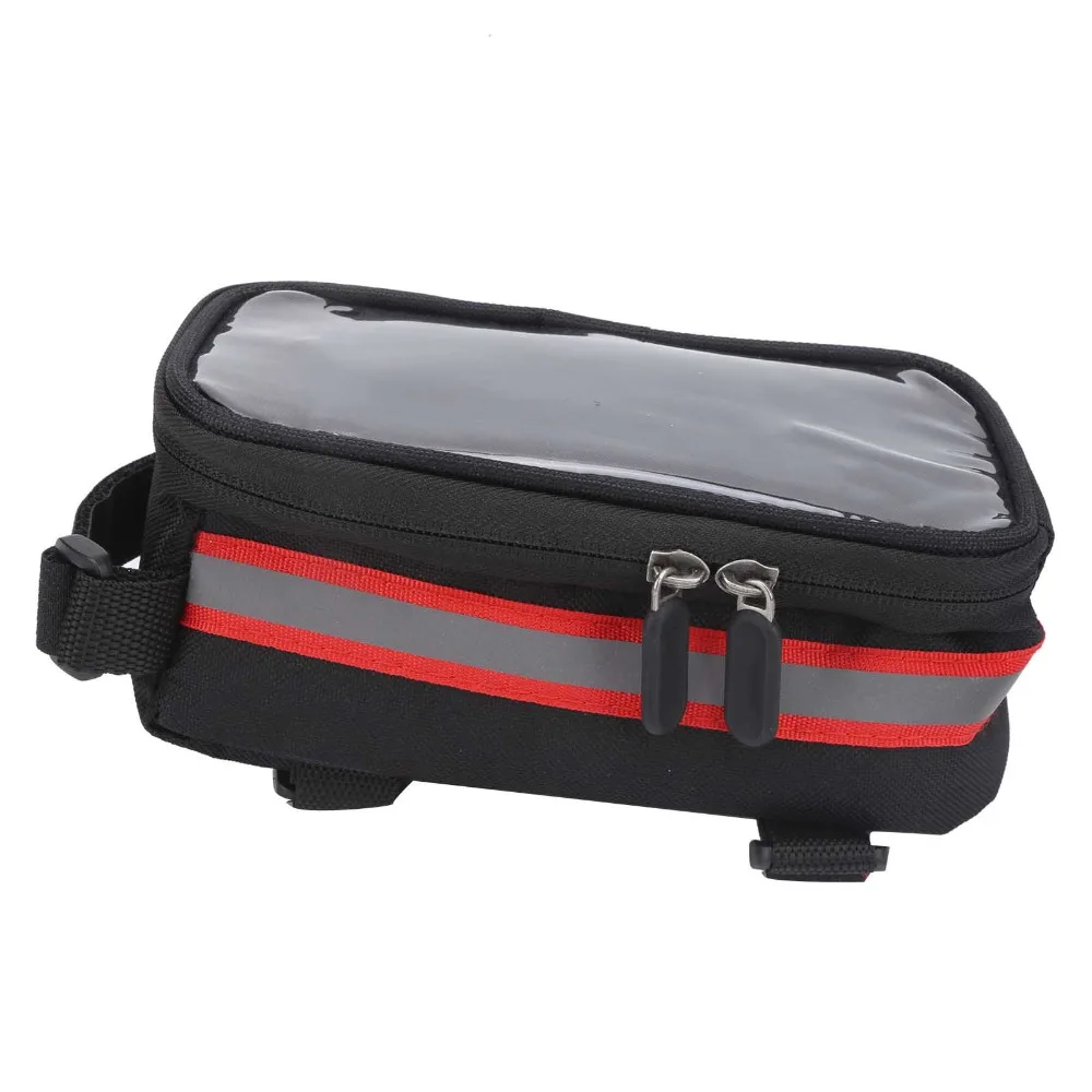 600D Nylon , TPU Bike Touchscreen Phone Bag Hook and Loop Straps with Reflective Side Strips Bicycle Phone Bag Lightweight
