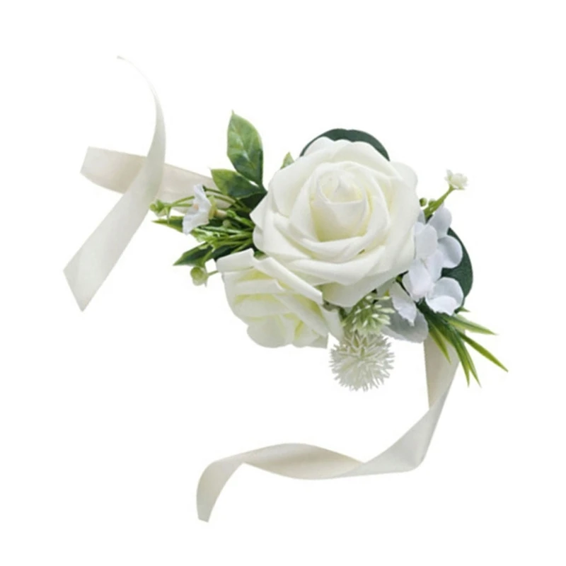 H55A Elegant Wedding Wrist Corsage Party Accessories Artificial Flower Boutonniere