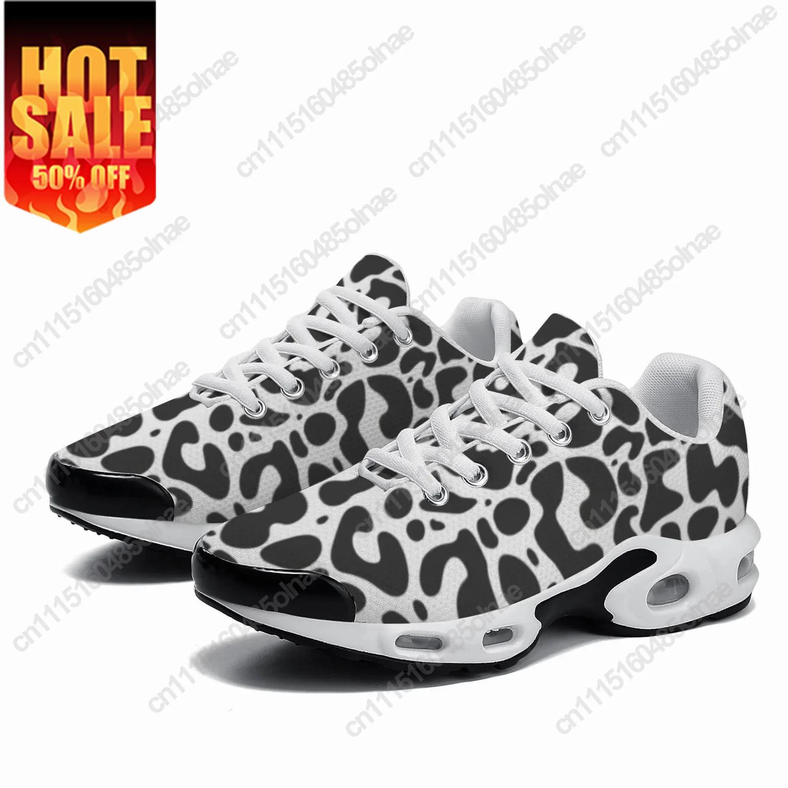 Customizable Black Leopard Print Casual Air-Cushioned Breathable Mesh Upper Unisex Athletic Shoes