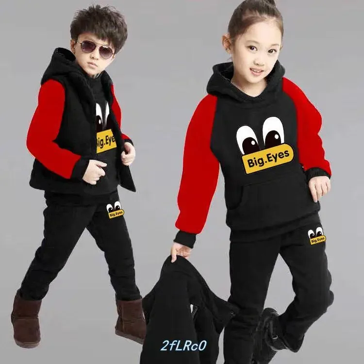 Boy Girls Fall Winter Thick Warm Clothing Set 3 Pcs Sweatshirt +Pants+Vest Cartoon Outfits Children Tracksuit School Uniform