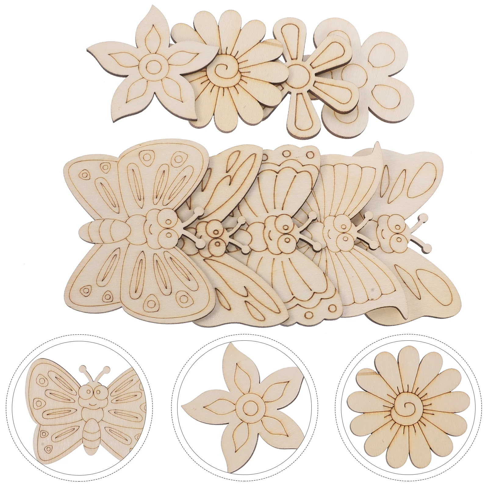

18pcs Decorative Wood Chips Blank Butterfly Flower Cutouts DIY Craft Supplies Home Ornaments Sewing Accessories
