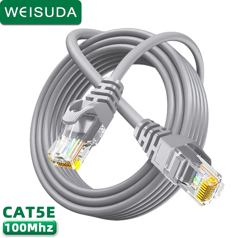 Cable Ethernet WEISUDA Cat5e – 10m 20m 50m, Cable de red de Internet LAN redondo gris, Cable de conexión flexible de alta velocidad Cable CAT5E