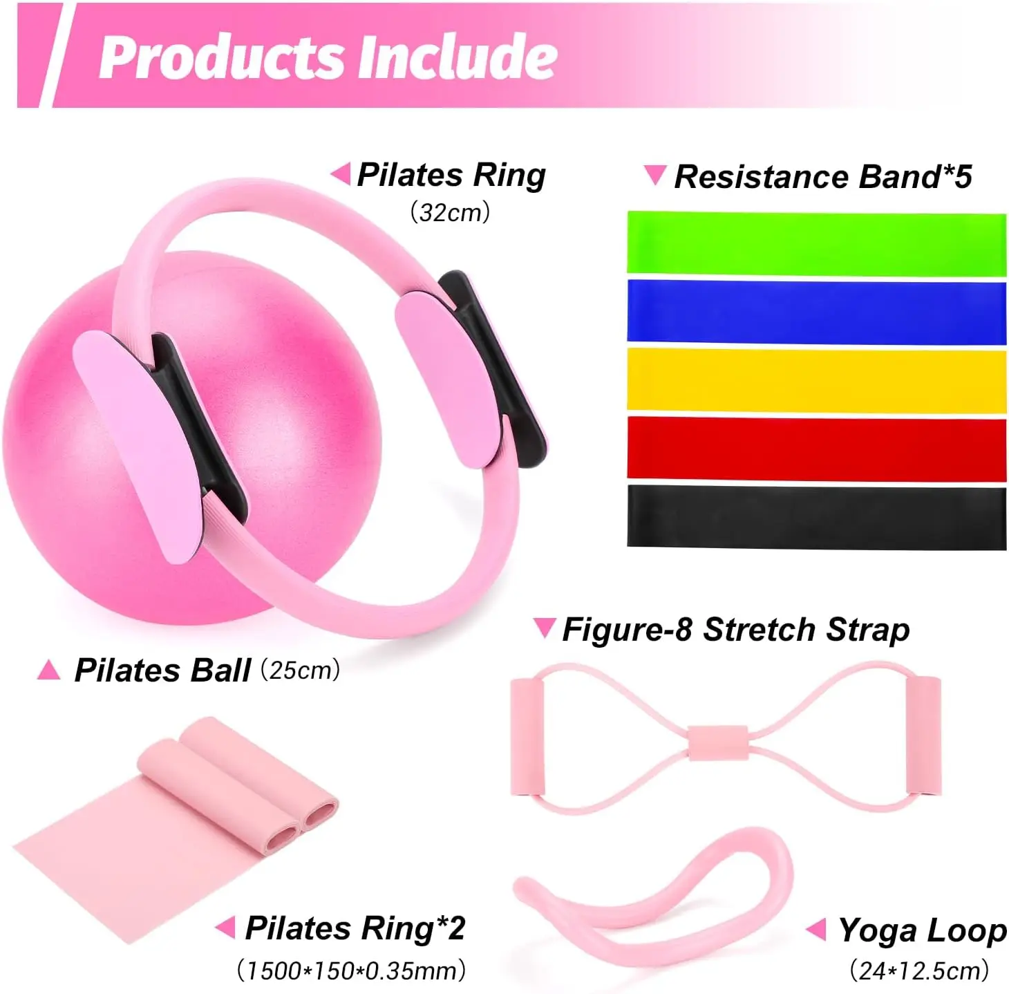 

Pink Essentials Pilates Ring Kit for Women Home Workout Magic Circle Yoga Resistance Band with Ball Accessory Bag Packed 2