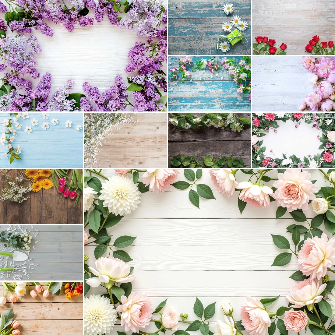 

MOON.QG Spring Floral Wood Board Plank Backgrounds For Photographs Backdrop Wallpaper Decoration Birthday Shooting Accessories